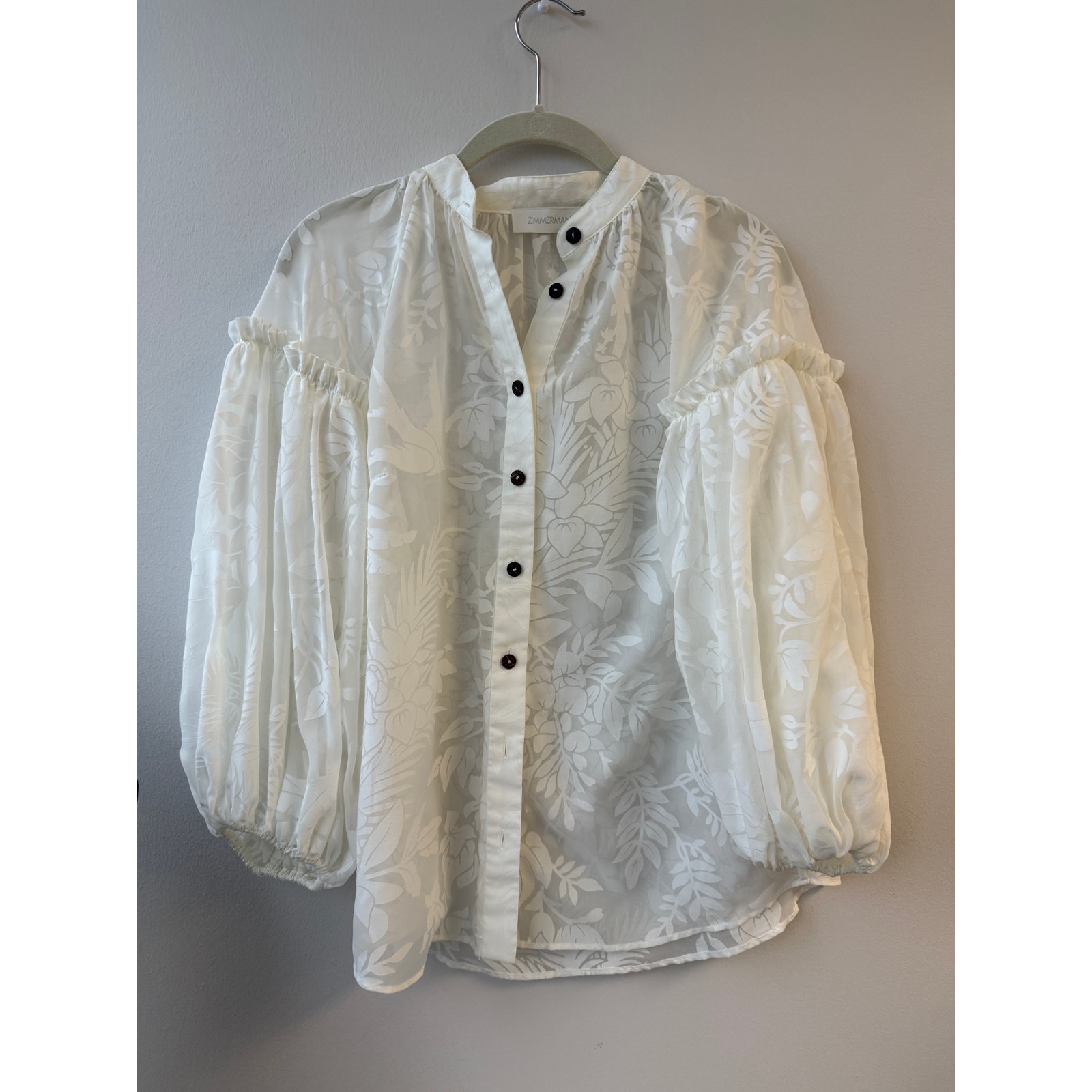 Zimmermann Lightburst Billow Blouse Floral Balloon Sleeve Cotton Silk Size 0